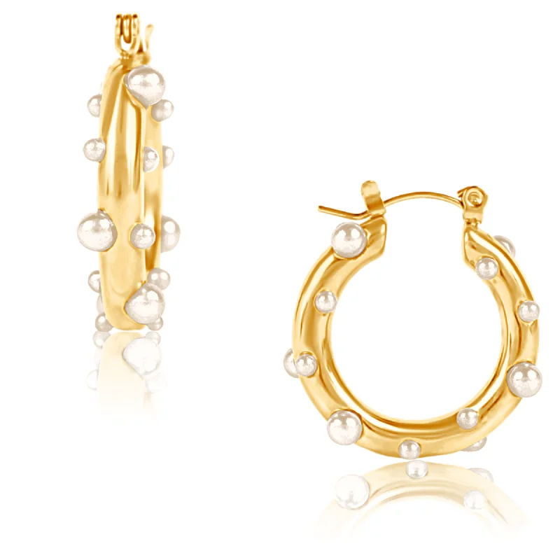 Polished charm earrings-Nicoletta Pearl Hoop Earring