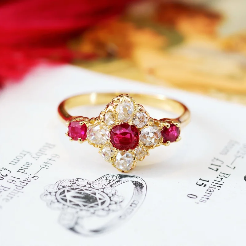 Joy charm rings-Most Special Victorian Ruby & Diamond Cluster Ring