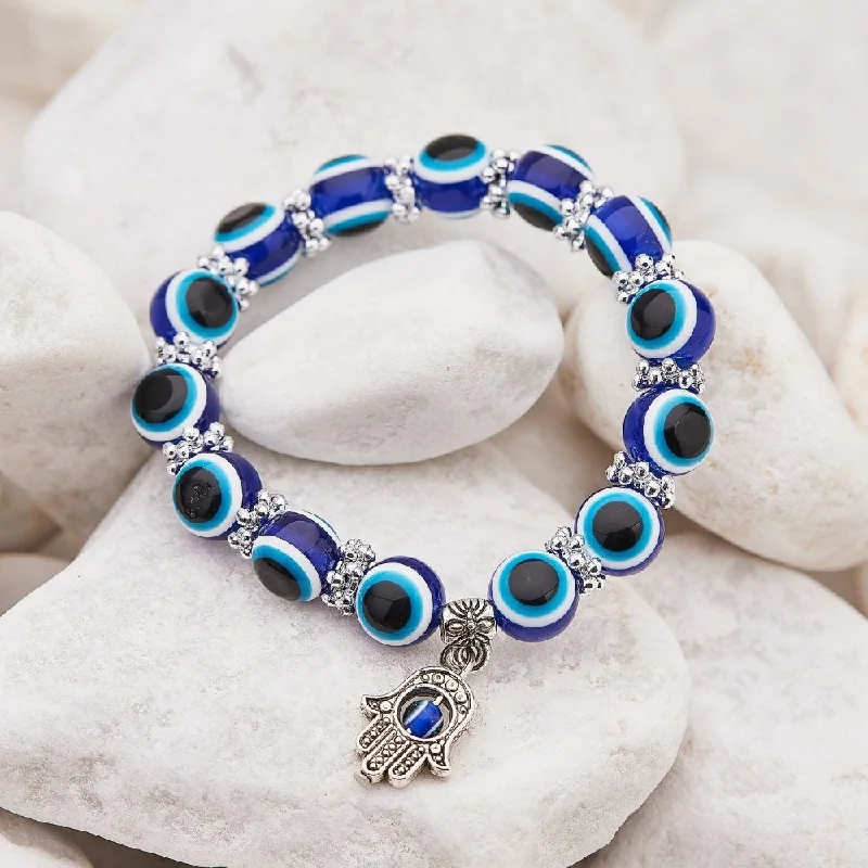 Sleek modern bangles-Blue Hamsa Hand Evil Eye Bracelet