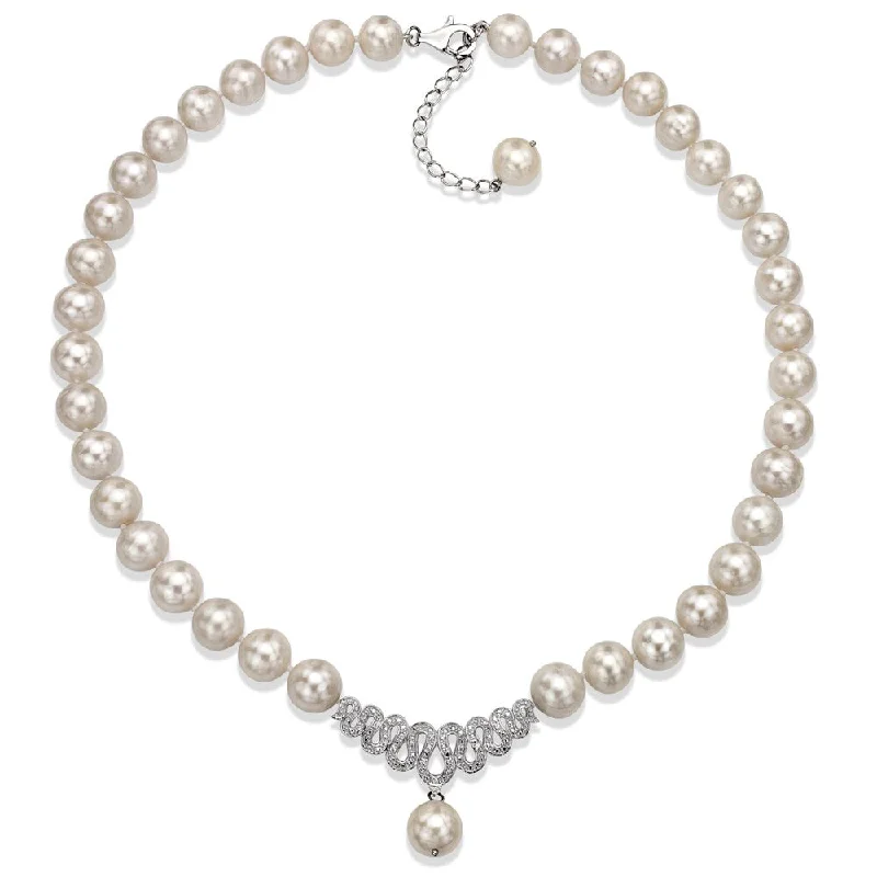 DaVonna Sterling Silver White Freshwater Pearl 18-inch Necklace (10-11 mm)