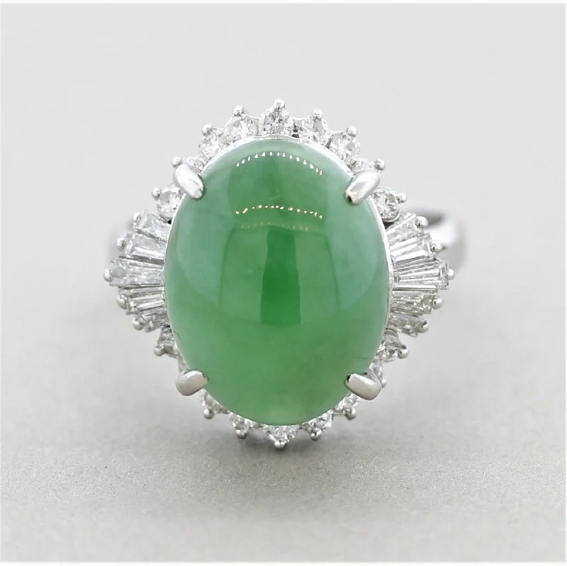 Sleek modern rings-Jadeite Jade Diamond Platinum Ring