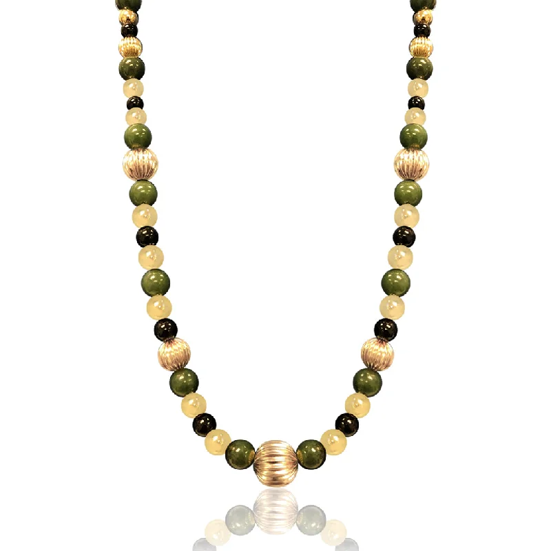 14K Yellow gold beaded necklace with jade and onyx