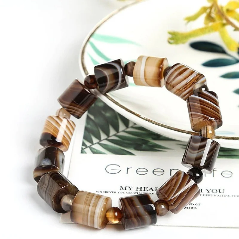 Daisy motif bangles-Coffee Brown Agate Bracelet