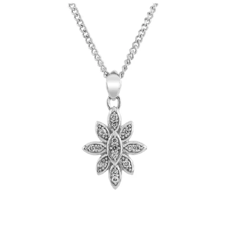 Round halo engagement rings-9ct White Gold Diamond Set Flower Pendant