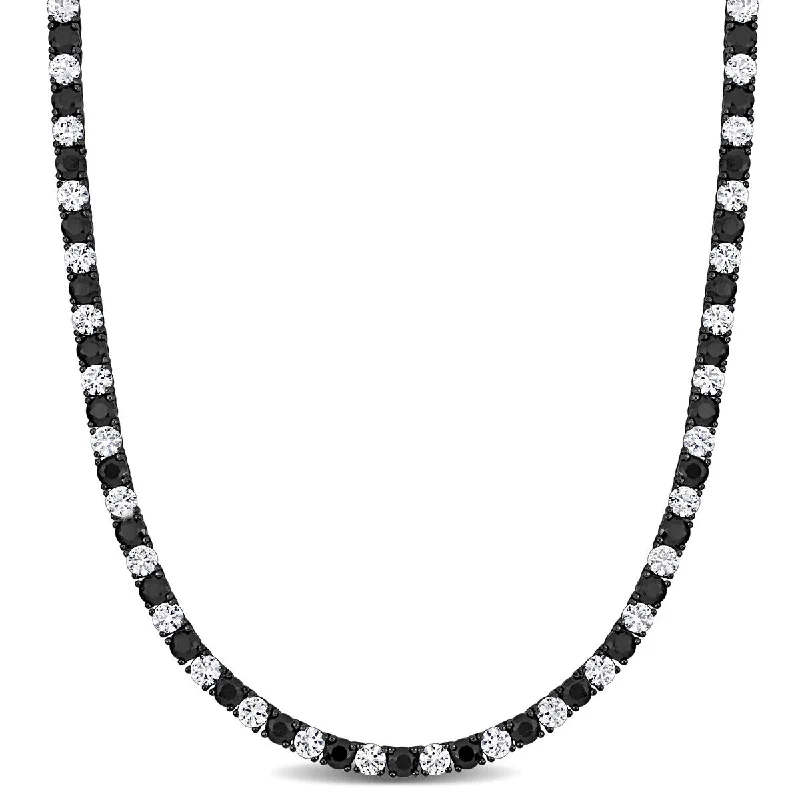 Miadora 40 1/4ct TGW Created White & Black Sapphire Men's Necklace in Black Rhodium Sterling Silver -20 in