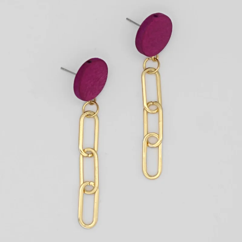 Astro motif earrings-Fuchsia Gold Link Dangle Earring