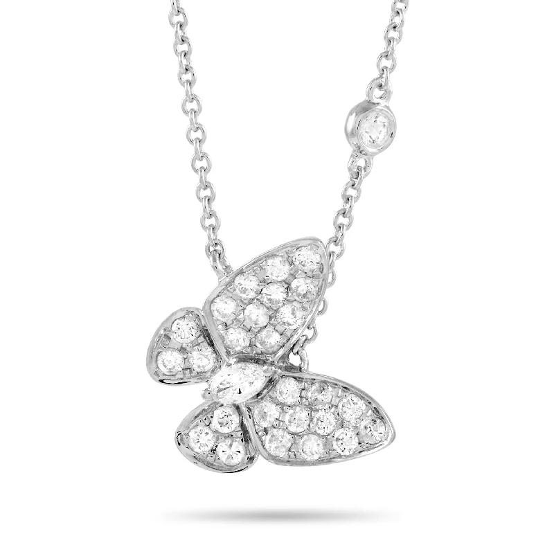 White Gold 0.75ct Diamond Butterfly Necklace ANK-14951W Length 17.5 Inch