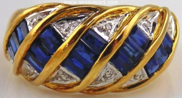 Wide band rings-Sapphire & Diamond Ring 18kt Yellow Gold