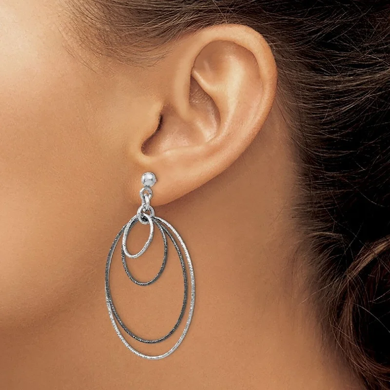 Playful gem earrings-Curata 925 sterling silver Dangle Ruthenium Plated Sparkle Cut Post Hoop Earring