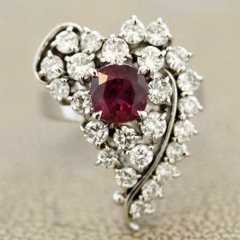 Minimal silver rings-Ruby Diamond Platinum Heart Ring