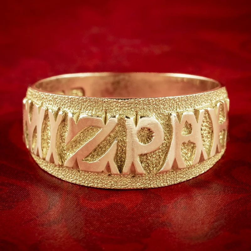 Dual-metal rings-Antique Victorian Mizpah Band Ring 9ct Gold