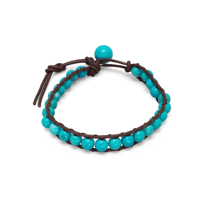 Gem strand bangles-7"+1" Leather and Magnesite Bracelet