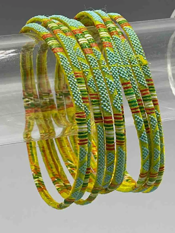 Yarn fringe bangles-Wide Finest Design Recycled Plastic Bracelet - Yellow & Turquoise