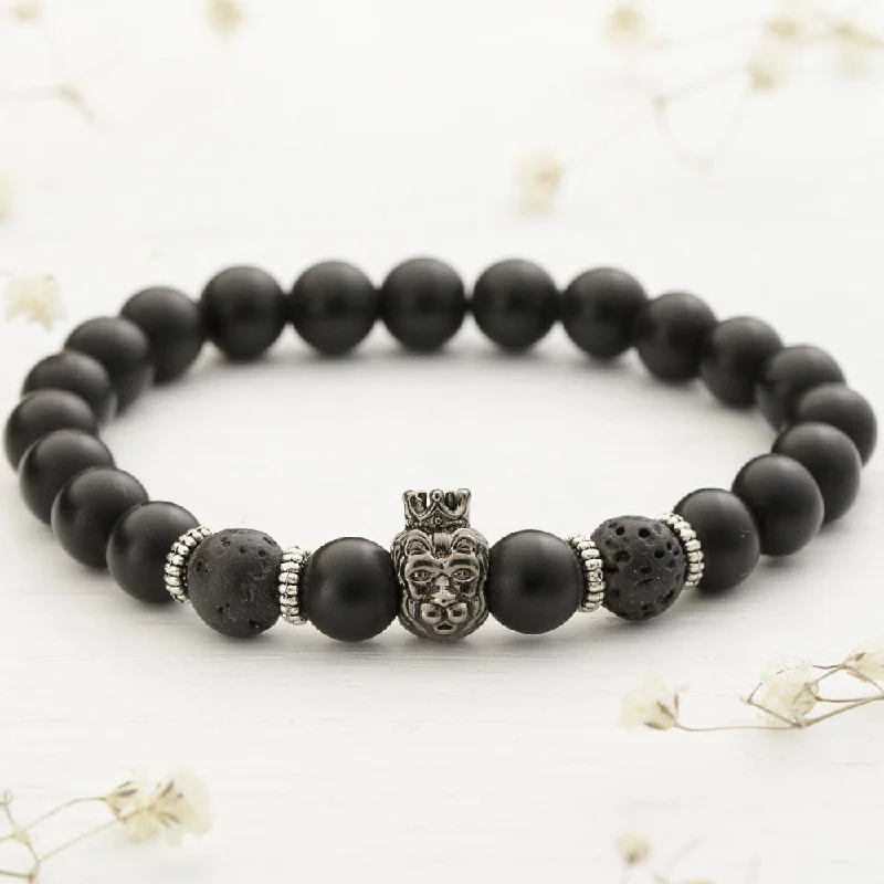 Silk thread bangles-Black Agate Lion Bracelet