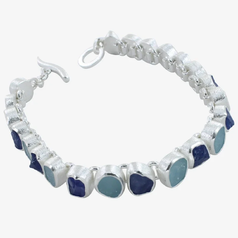 High link bangles-Rough Stone Two Blues Sterling Silver Bracelet