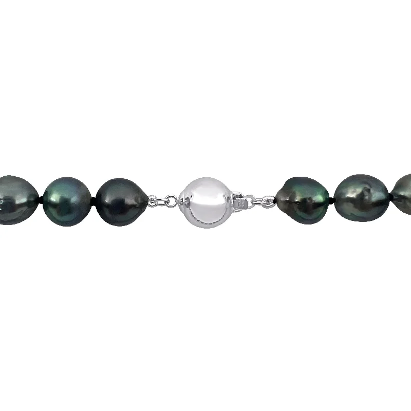 Miadora 8-10mm Black Cultured Tahitian Pearl String Necklace Sterling Silver Clasp - 18 in