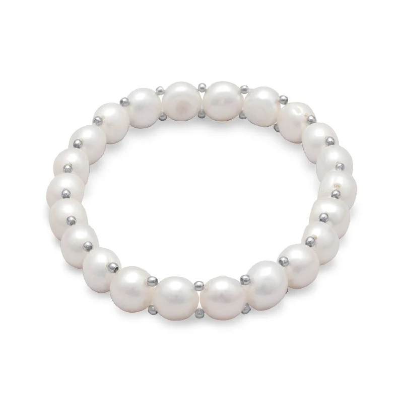 Dusk gothic bangles-Cultured Freshwater Button Pearl Stretch Bracelet