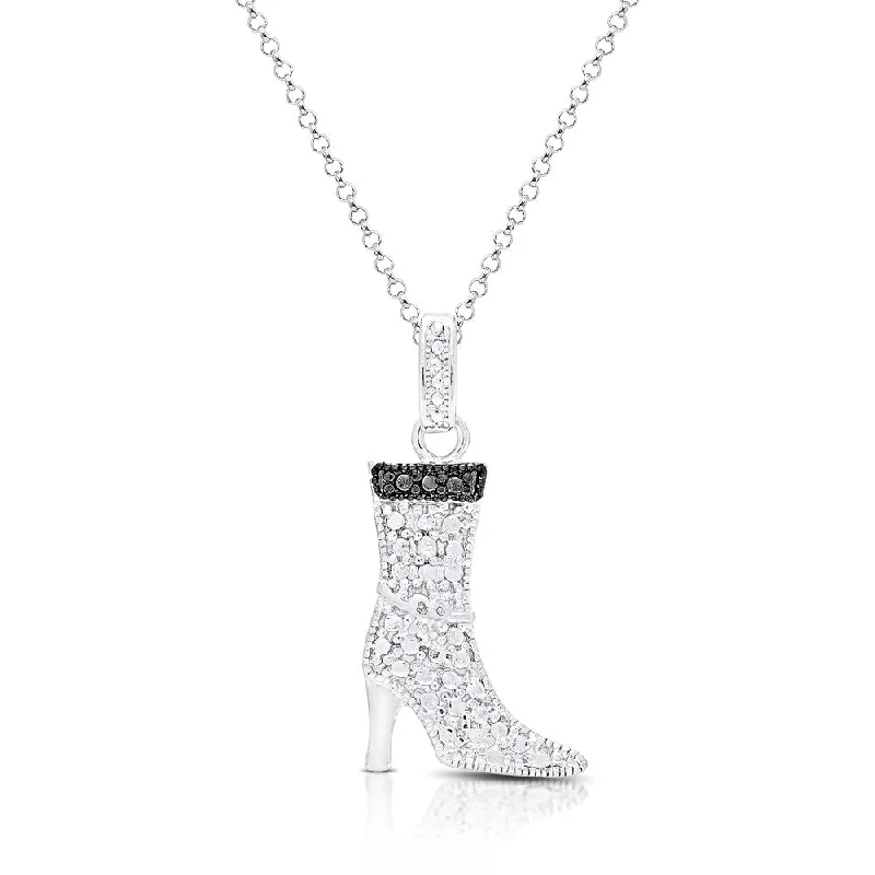 Finesque Sterling Silver Diamond Accent Boot Necklace