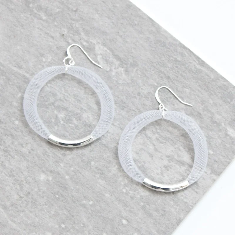 Deco charm earrings-White Mesh Hoop Earring Silver