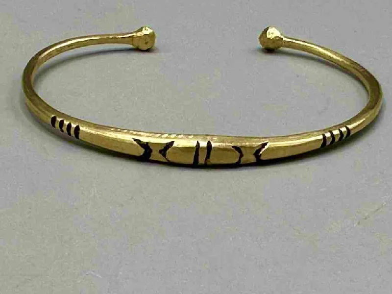 Victorian charm bangles-Tuareg Multiple Inlay Thin Brass Bracelet - Imperfect