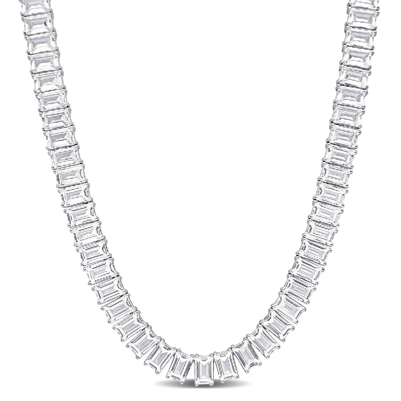 Miadora 73 1/2ct TGW Created White Sapphire Tennis Necklace in Sterling Silver