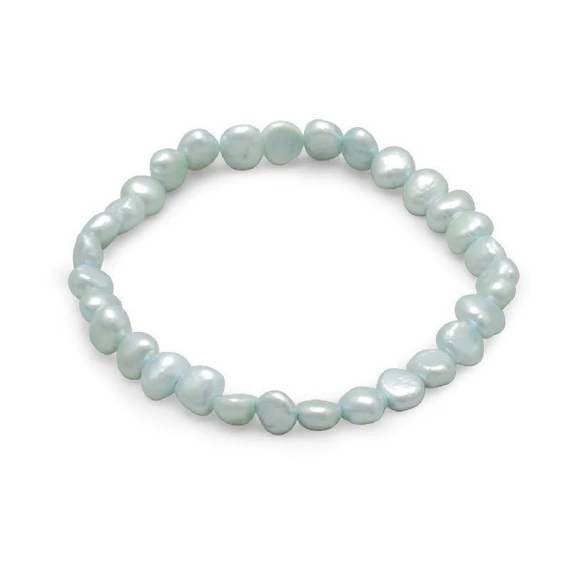 Polished silver bangles-Blue Cultured Freshwater Pearl Stretch Bracelet