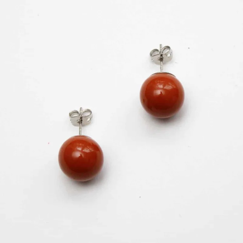 Matte texture earrings-Burnt Orange Stud Earrings by Sylca