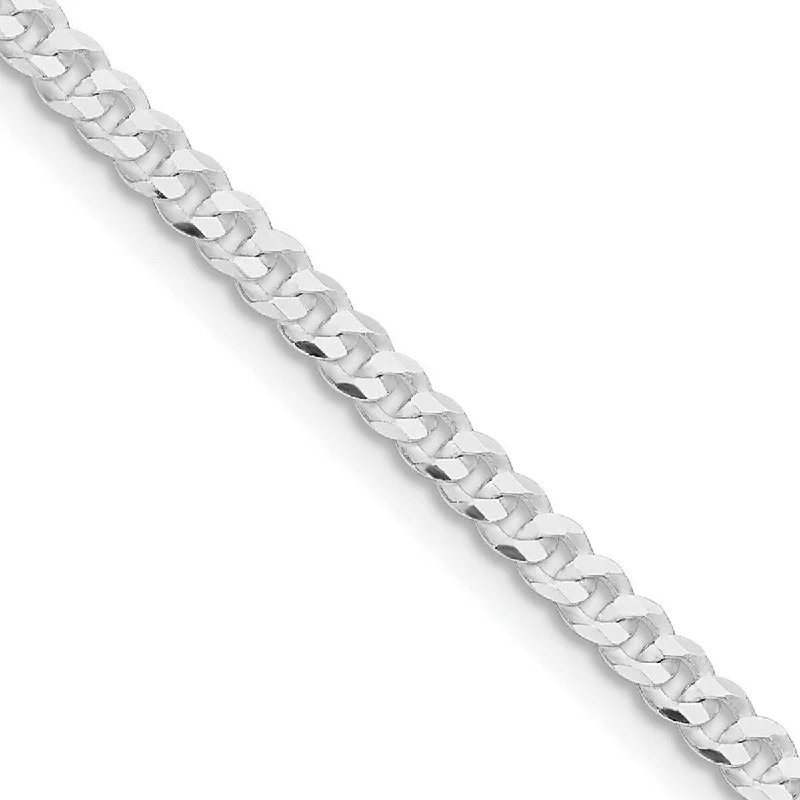 Curata 925 Sterling Silver Rhodium 3.15mm Flat Curb Chain Necklace