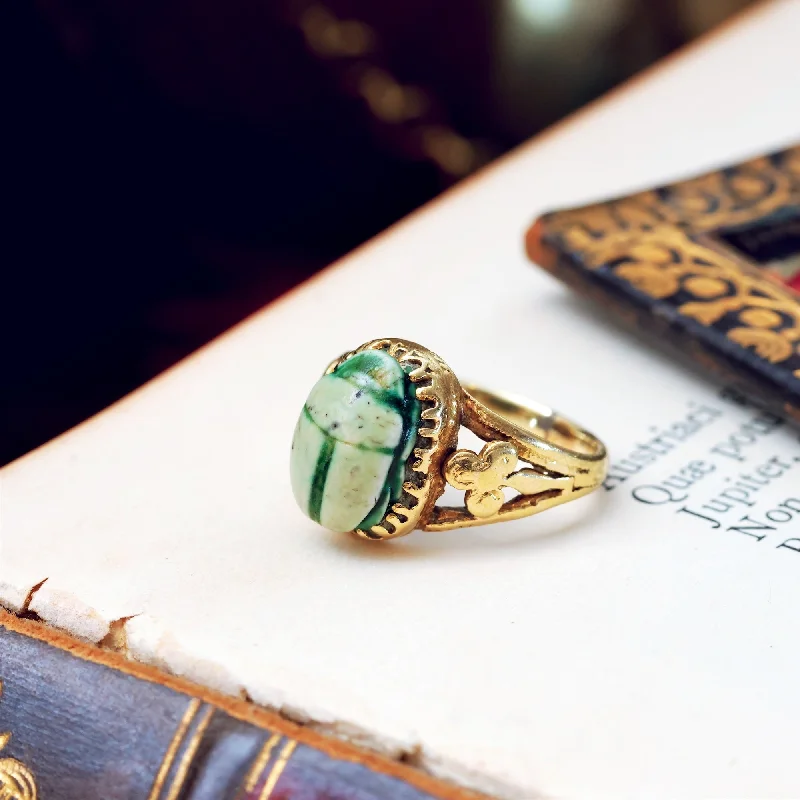 Mystic eye rings-Antique Mystical Egyptian Faience Scarab Ring