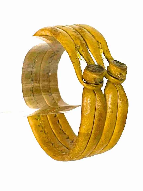 Leaf design bangles-Wide Yellow Leather Bracelet - 2 Versions