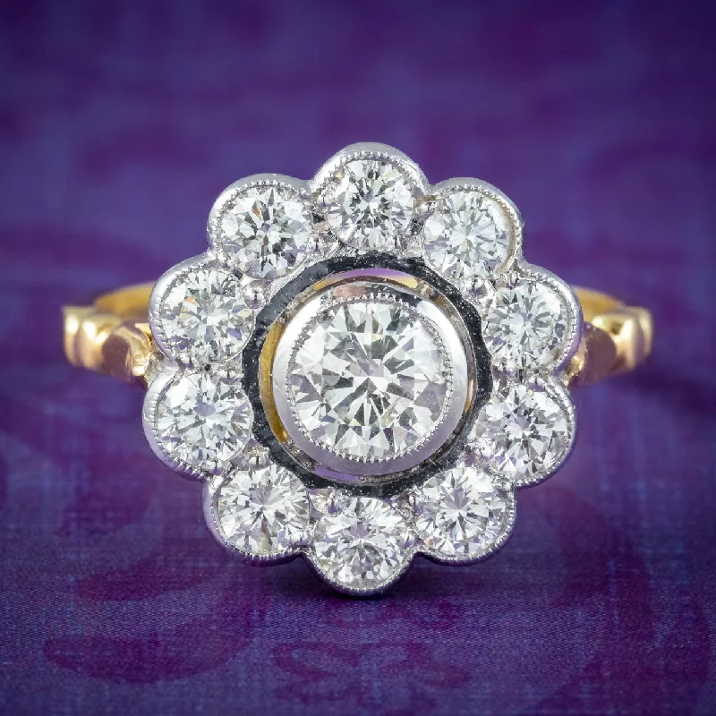 Victorian charm rings-Art Deco Style Diamond Daisy Cluster Ring 1.7ct Diamond