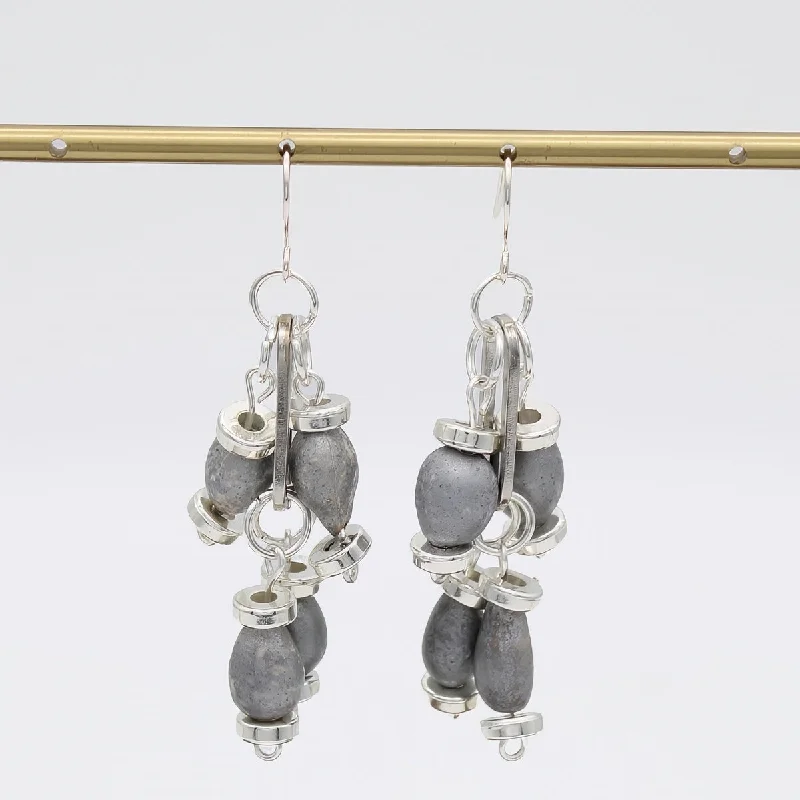 Smooth gem earrings-Silver Lunar Cascade Earring