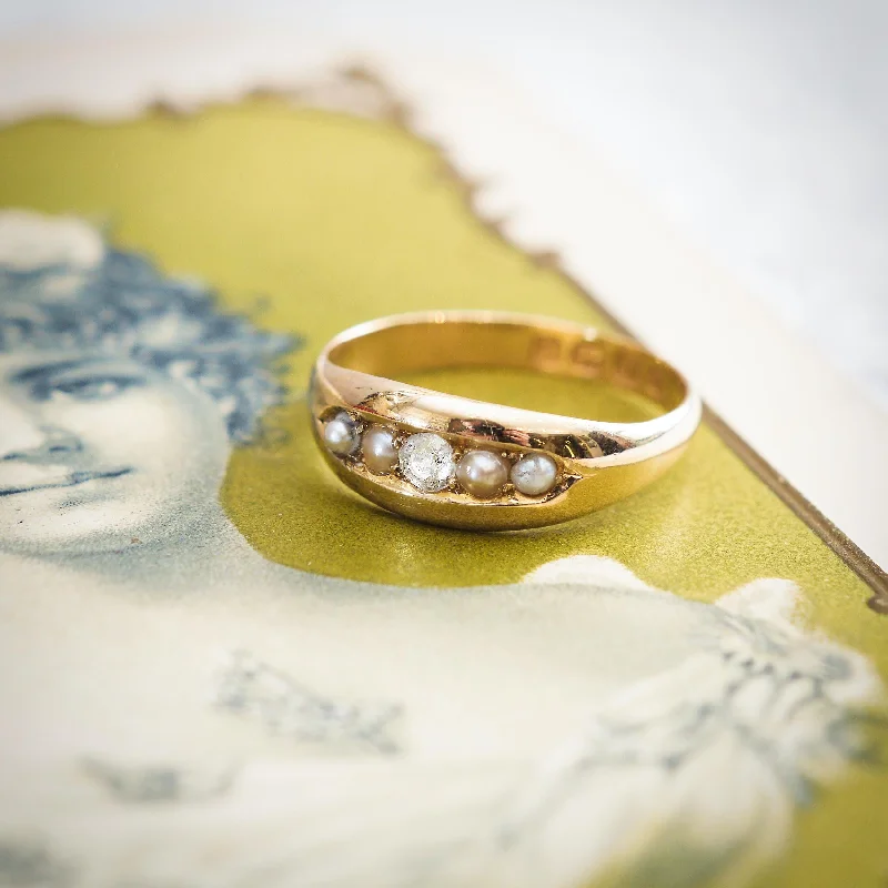 Pure star rings-Victorian Date 1888 Pearl and Diamond Band Ring