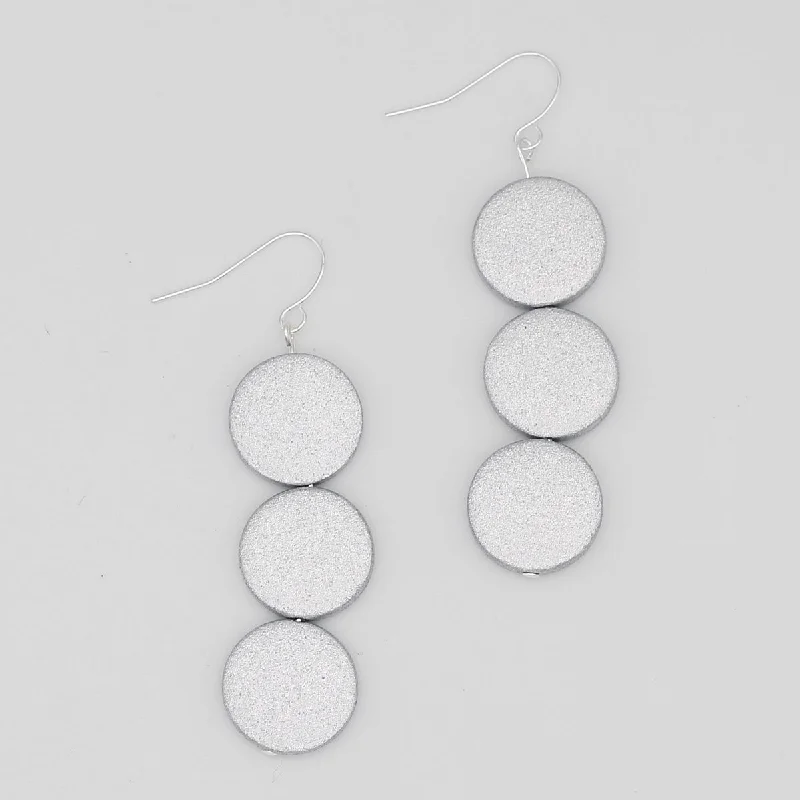 Glittering crystal earrings-Silver Triple Bead Kira Earring