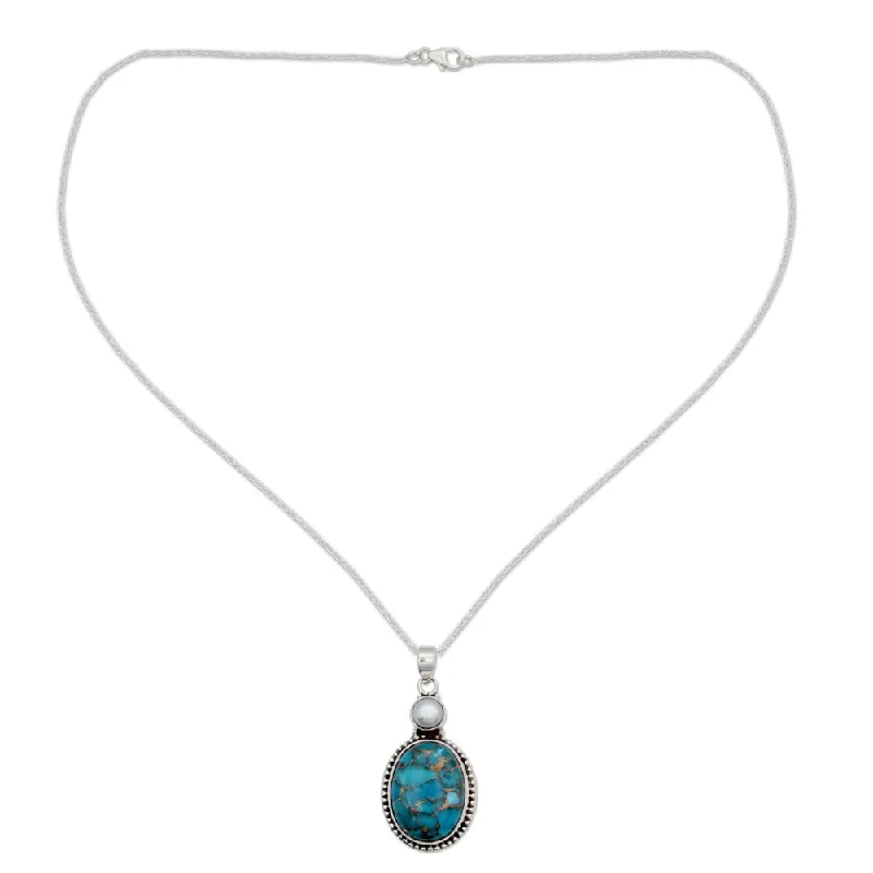 Handmade Sterling Silver 'Blue Visions' Pearl Turquoise Necklace (6 mm) (India)