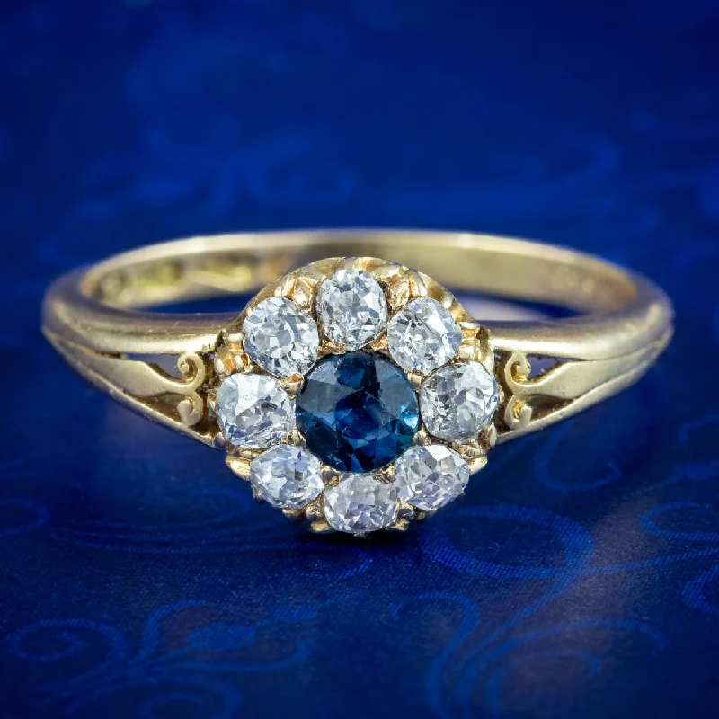 Smooth gem rings-Antique Victorian Sapphire Diamond Cluster Ring 0.25ct Sapphire