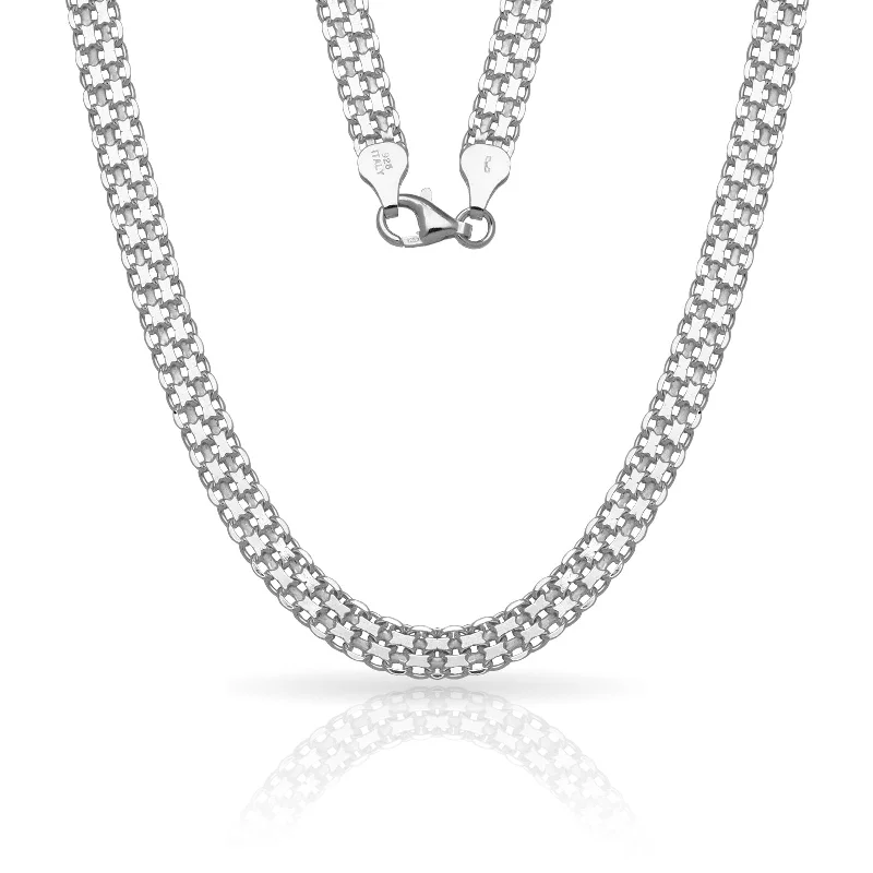 Sterling Silver Italian 6mm Wide Bismark Chain Necklace (16'-30") - White