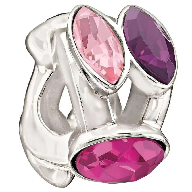 Dual-tone engagement rings-Silver bead - Splendid Marquise - pink & purple