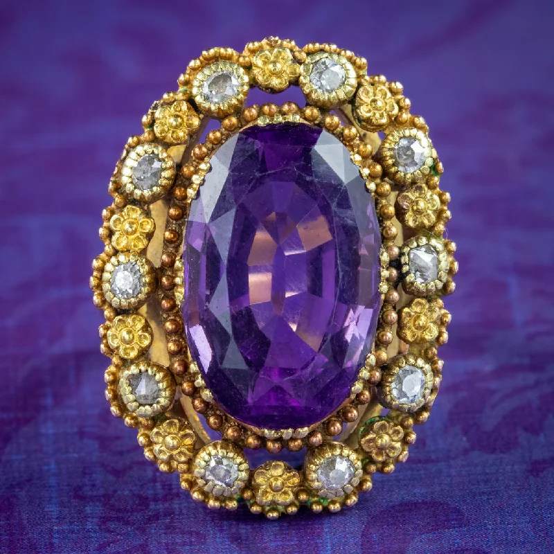 Topaz stone rings-Antique Victorian Amethyst Diamond Ring 7.2ct Amethyst