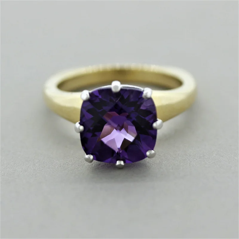 Bold gem rings-Amethyst Diamond Gold & Platinum Ring