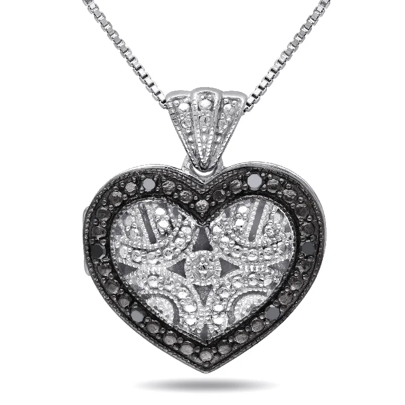 Miadora Sterling Silver Black Diamond Accent Heart Locket Necklace