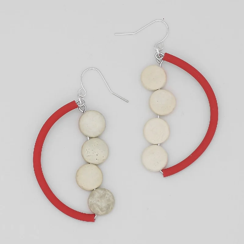 Tide theme earrings-Red Half Moon Dangle Earring