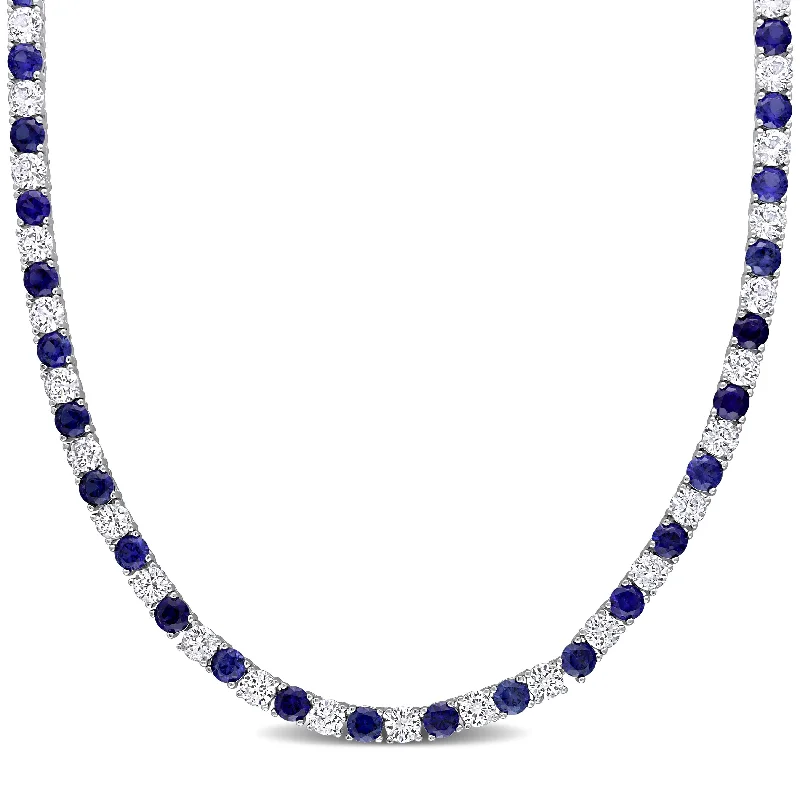 Miadora Created Blue and White Sapphire Tennis Necklace in Sterling Silver