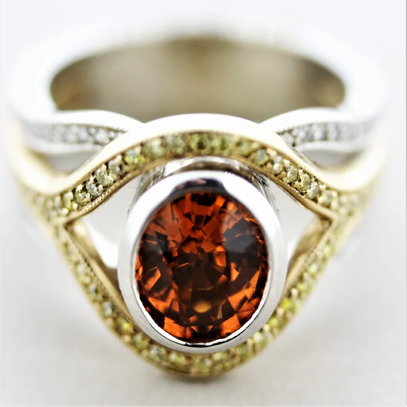 Custom name rings-Mandarin Garnet Fancy-Colored Diamond Two-Tone Gold Ring