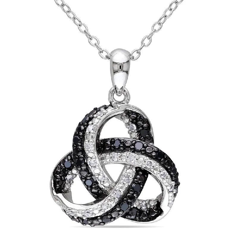 Miadora Sterling Silver 1/4ct TDW Black and White Celtic Diamond Necklace