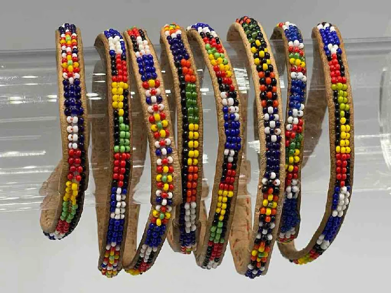 Sleek design bangles-Very Narrow Beaded Leather Bracelet - Mali