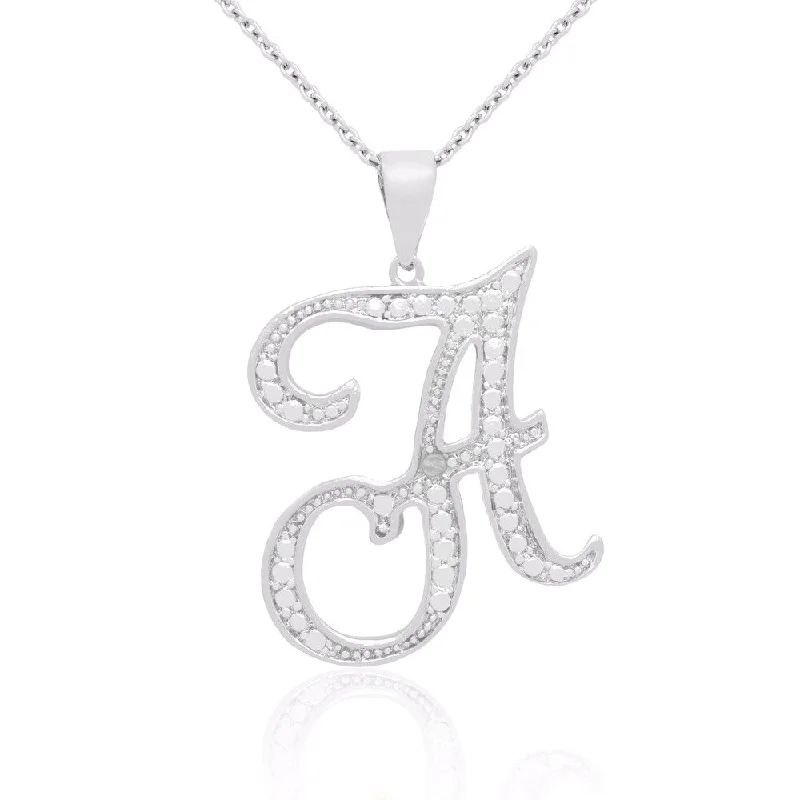 Finesque Silver Overlay Diamond Accent A to Z Option Initial Necklace