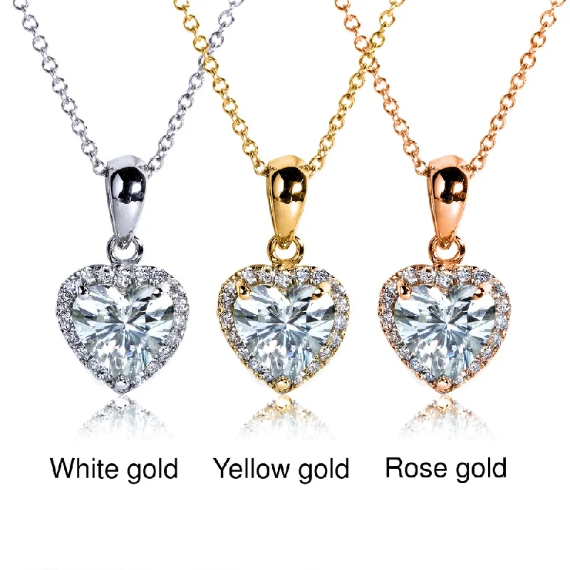 Annello by Kobelli 14k Gold Heart-cut Moissanite and 1/8ct TDW Diamond Necklace (GH/VS, GH/I)