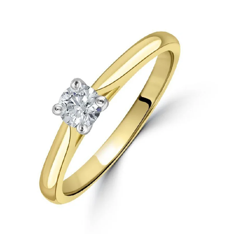 Stamped monogram engagement rings-0.25ct Round Brilliant Cut Diamond Solitaire 18ct Yellow Gold Ring