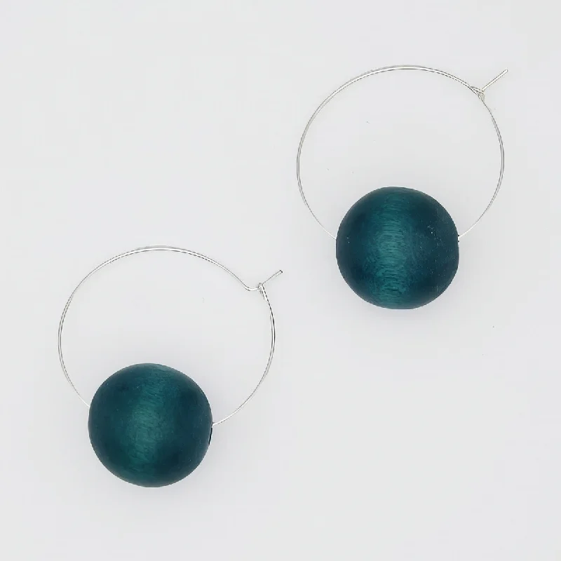 Quartz stone earrings-Teal Ball Hoop Dangle Earring